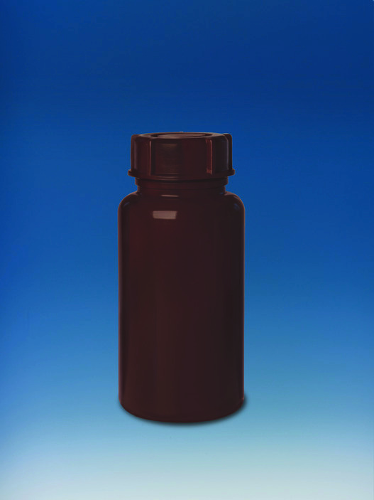 Flacon, PE-LD, col large, 100 ml, GL 32, orange, opaque, bouchon à vis