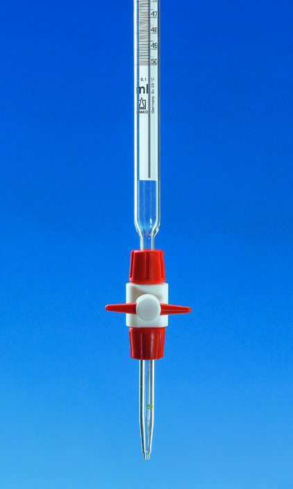 Burette compacte, SILBERBRAND, robinet PTFE, 50:0,1ml, Boro 3.3, bande photophore