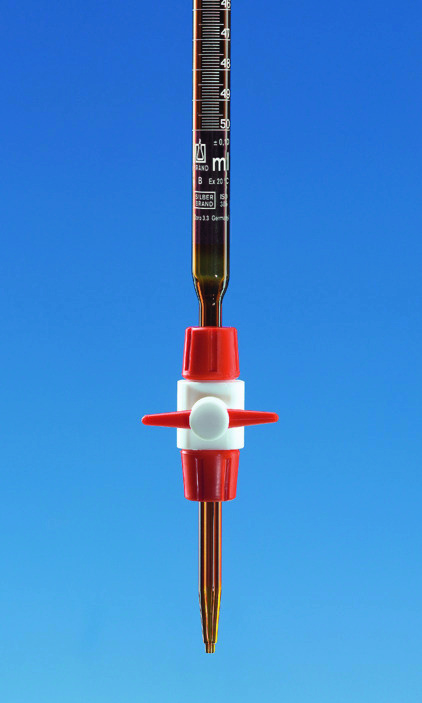 Burette compacte, robinet PTFE, SILBERBRAND, verre brun, 25:0,1 ml