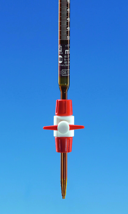 Burette compacte, BLAUBRAND®, classe AS, DE-M, 10:0,02 ml, Boro 3.3, robinet d'arrêt PTFE, Schellbach