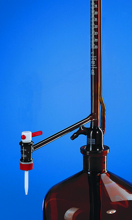 Burette zéro automatique, SILBERBRAND, 25:0,1 ml, robinet latéral, carotte PTFE, brun