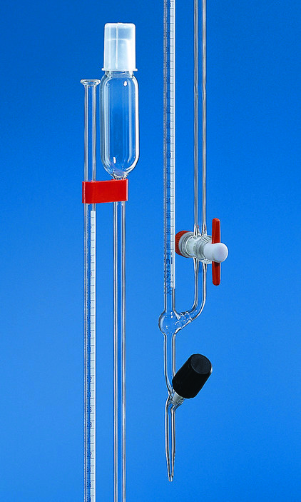 Microburette, BLAUBRAND®, classe AS, DE-M, 2:0,01 ml, Boro 3.3, robinet de sécurité droit ( X 2 )