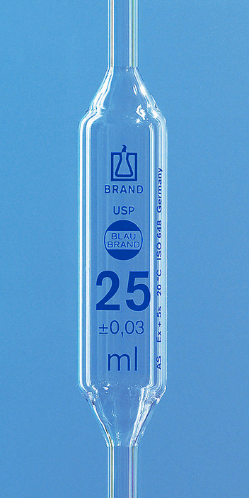 Pipette jaugée, USP, BLAUBRAND®, classe AS, DE-M, 15 ml, 1 trait ( X 6 )