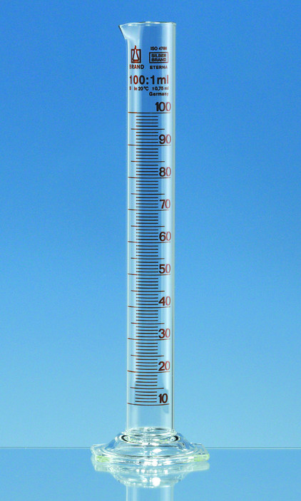 Eprouvette graduée, forme haute SILBERBRAND ETERNA, classe B, Boro 3.3, 1000:10 ml, avec base en verre