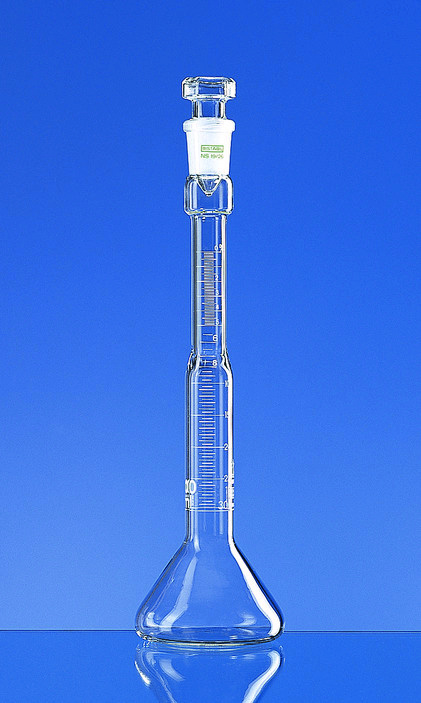 Fiole jaugée, SILBERBRAND, classe B, bouchon verre creux, NS 19/26, 100 ml, Boro 3.3, détermination con. huile