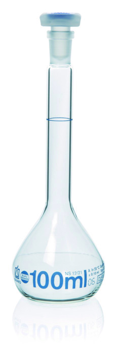 Fiole jaugée, BLAUBRAND®, classe A, DE-M, 100 ml, Boro 3.3, NS 12/21, bouchon PP ( X 2 )