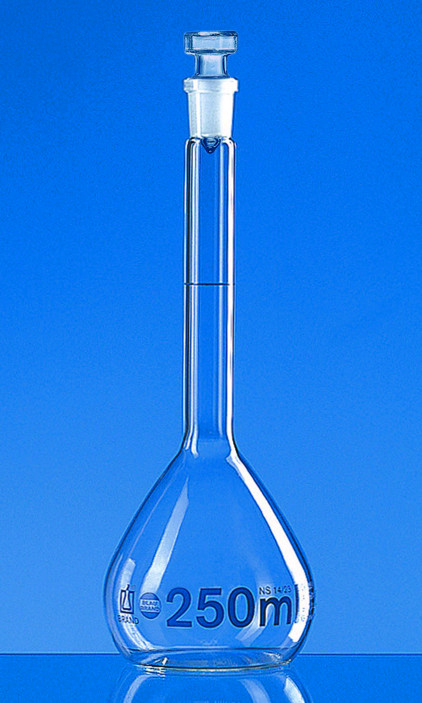 Fiole jaugée, BLAUBRAND®, classe A, DE-M, 100 ml, Boro 3.3, NS 14/23, Boro 3.3, bouchon verre ( X 2 )