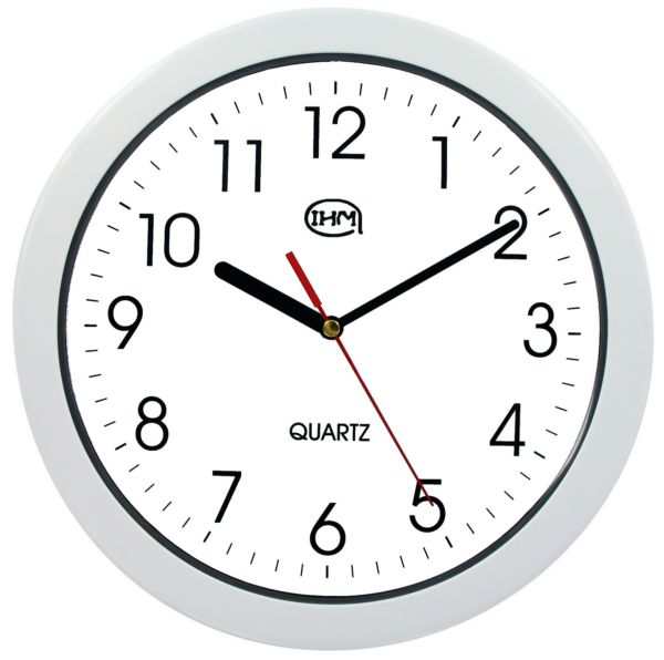 Horloge Ø 250 mm - Etanche IP54 - ABS blanc - Verre minéral - Sur pile