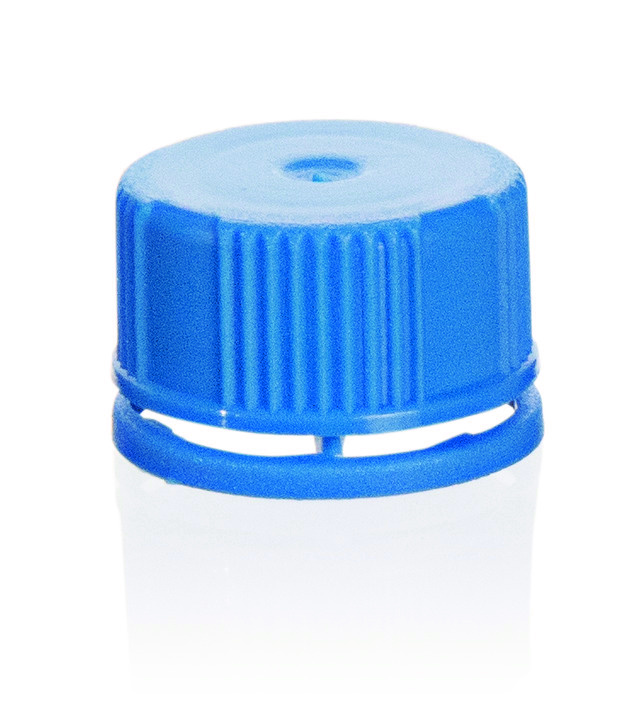 Capuchon coloré vissant à bague sécurité (PP) avec joint en silicone, pour micro tubes 780760-64, bleu ( X 1000 )