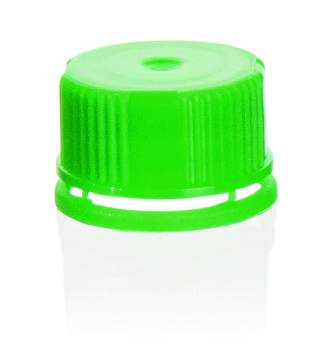 Capuchon coloré vissant à bague sécurité (PP) avec joint en silicone, pour micro tubes 780760-64, vert ( X 1000 )