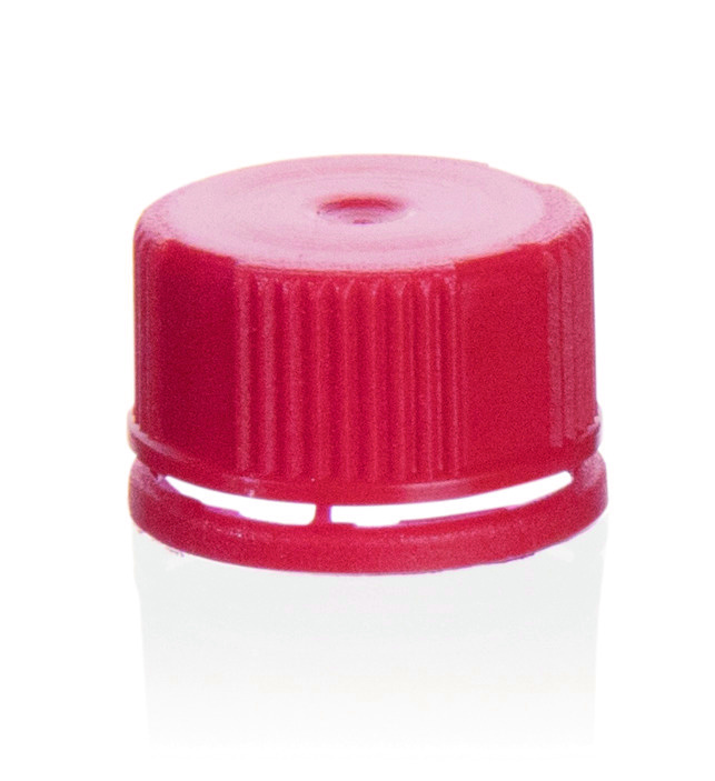 Capuchon coloré vissant à bague sécurité (PP) avec joint en silicone, pour micro tubes 780760-64, rouge ( X 1000 )