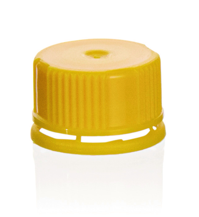 Capuchon coloré vissant à bague sécurité (PP) avec joint en silicone, pour micro tubes 780760-64, jaune ( X 1000 )