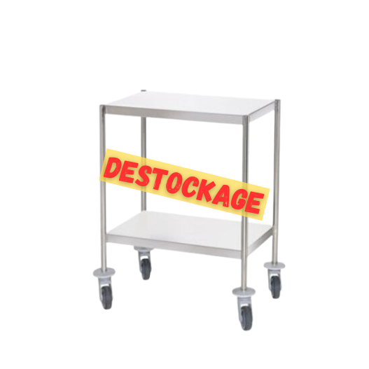 DESTOCKAGE :  - GARANTIE 6 MOIS - Guéridon médical inox 2 Plateaux bords tombés