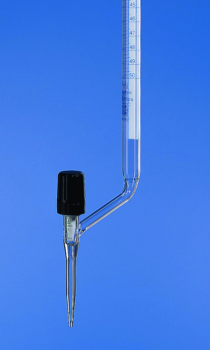 Burette, BLAUBRAND®, classe AS, DE-M, 10:0,02 ml, Boro 3.3, robinet latéral, clé PTFE, Schellbach ( X 2 )