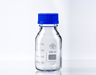 Flacon ISO Simax cap+bague bleu   250ml le lot de 10