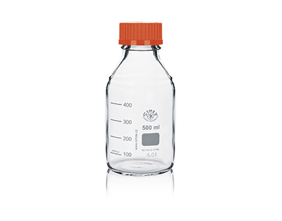 Flacon ISO Simax  cap+bague orange 500ml Le lot de 10