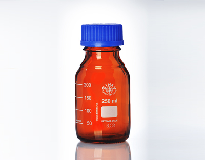 Flacon ISO brun cap bleu 250 mL, Simax ( X 10 )