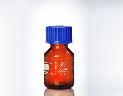 Flacon ISO brun bouchon bleu 50 ml, GL32, SIMAX Le lot de 10