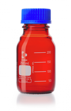 FLACON LABO DURAN GL 45 AV CAPUCHON A VIS ET BAGUE DE DEVER (PP) BRUN 250 ML ( X 10 )