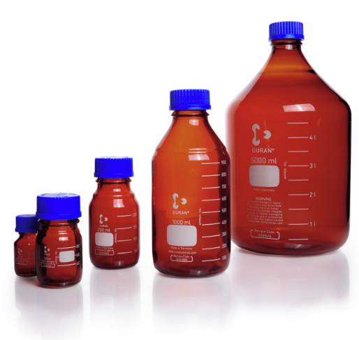 FLACON LABO DURAN GL 45 AV CAPUCHON A VIS ET BAGUE DE DEVER (PP) BRUN 1000 ML ( X 10 )