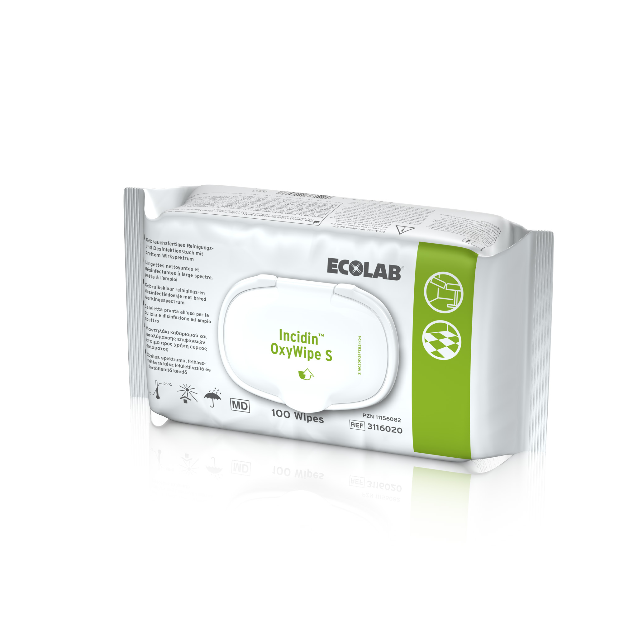 INCIDIN OXYWIPES S - 20 x 20 cm (Double statut : Biocide et Dispositif médical) - Sachets de 100 lingettes - 6 x 100 lingettes