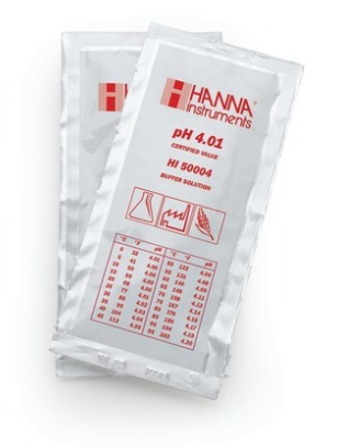 Solution tampon pH 4,01, ±0,01 pH, certificat d'analyse, 25 sachets de 20 mL