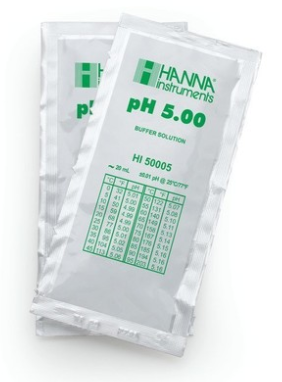 Solution tampon pH 5,00, ±0,01 pH, certificat d'analyse, 25 sachets de 20 mL
