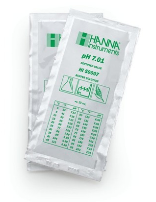 Solution tampon pH 7,01, ±0,01 pH, certificat d'analyse, 25 sachets de 20 mL