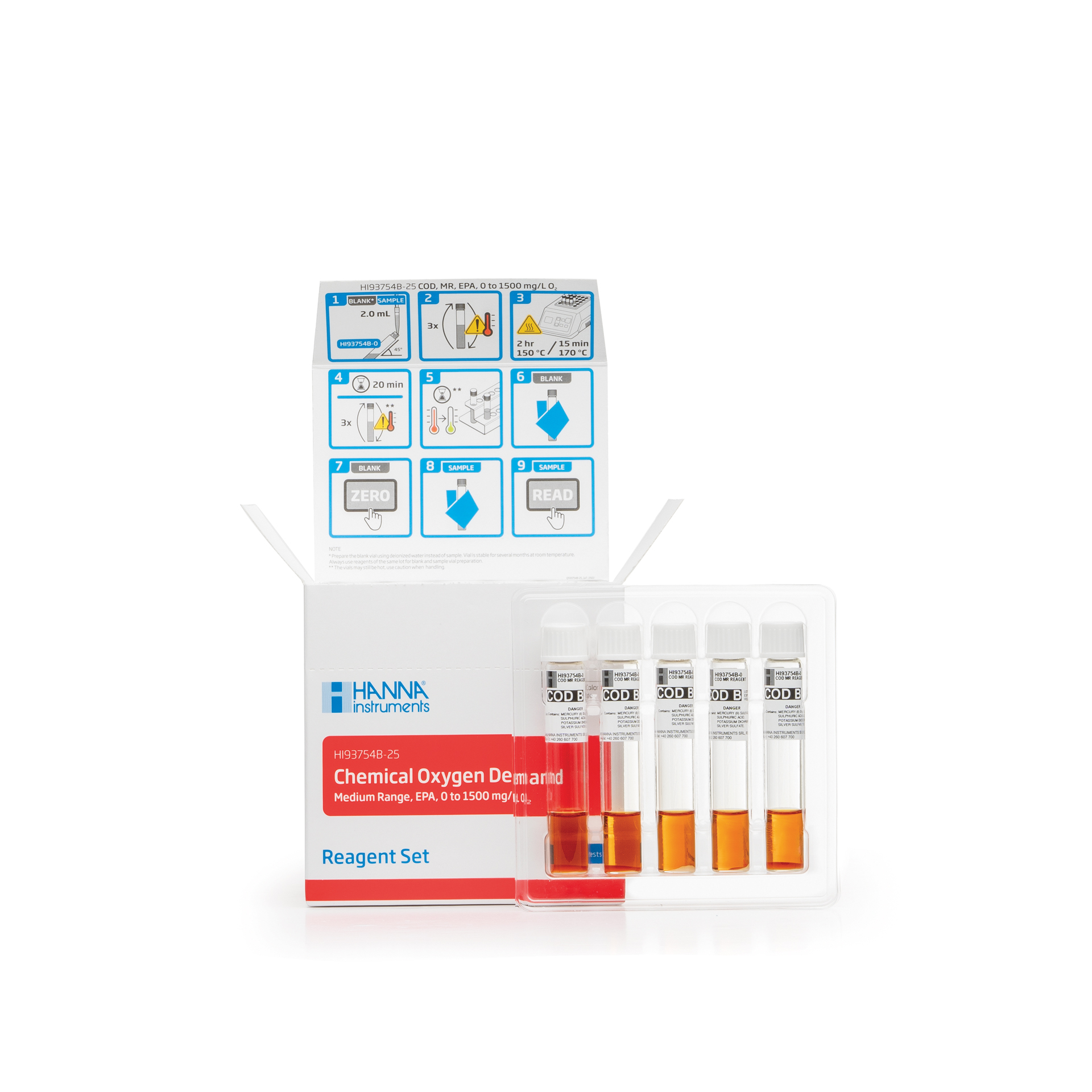 Réactifs pour DCO gamme moyenne, méthode EPA 410.4, 25 tubes