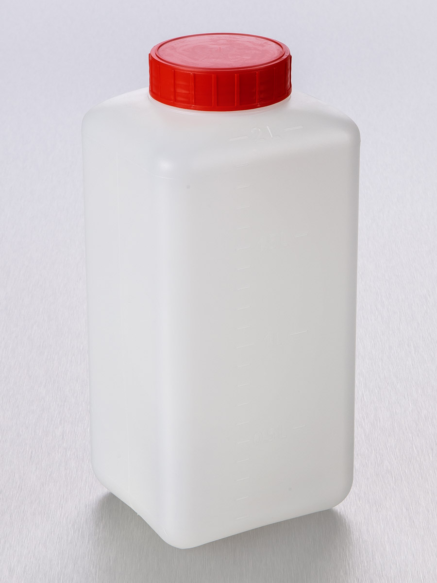 Flacon carré 2L PEHD na gradué H230 Ø58 bouchon rg obturateur na ( X 50 )