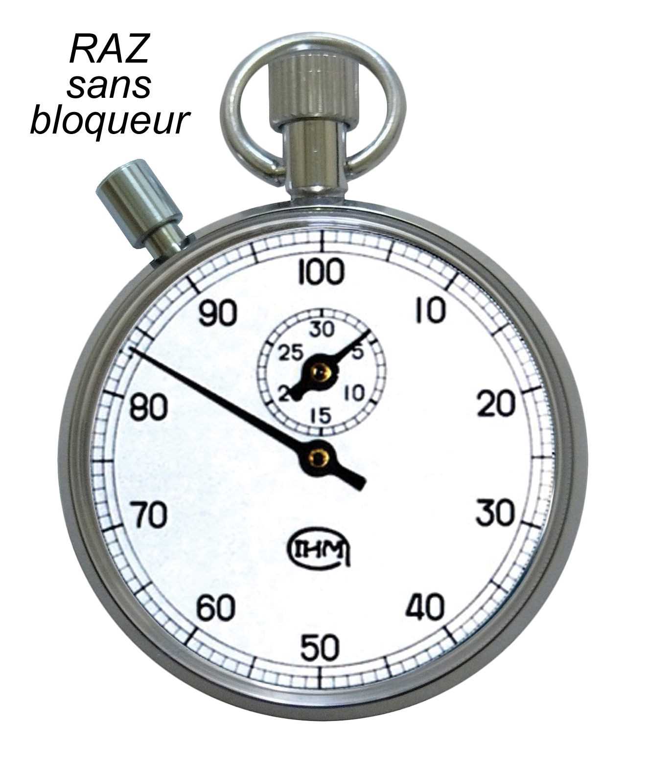 Chronomètre mécanique - START/STOP/START - Temps intermédiaire - 30 mn au 1/100e mn - RAZ sans bloqueur