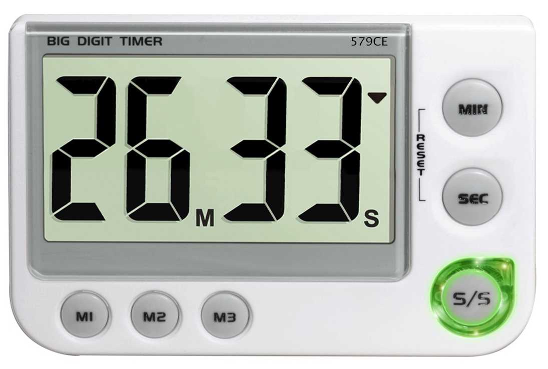 Minuteur digital 100 mn - Compteur / Décompteur - 3 mémoires - Lumineux/Sonore