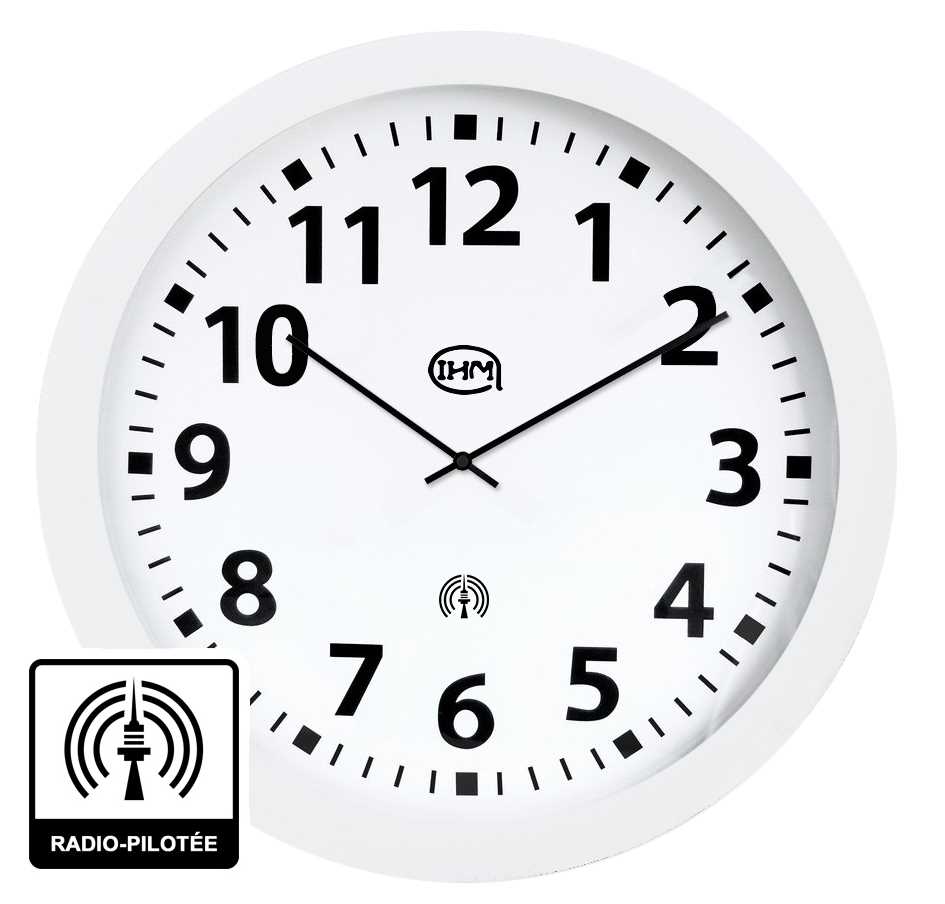 Horloge Ø 600 mm - Radio-pilotée - ABS blanc - Verre minéral - Sur pile