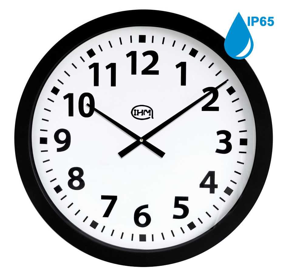 Horloge Ø 600 mm - Etanche IP65 - ABS noir - Verre minéral - Sur Pile