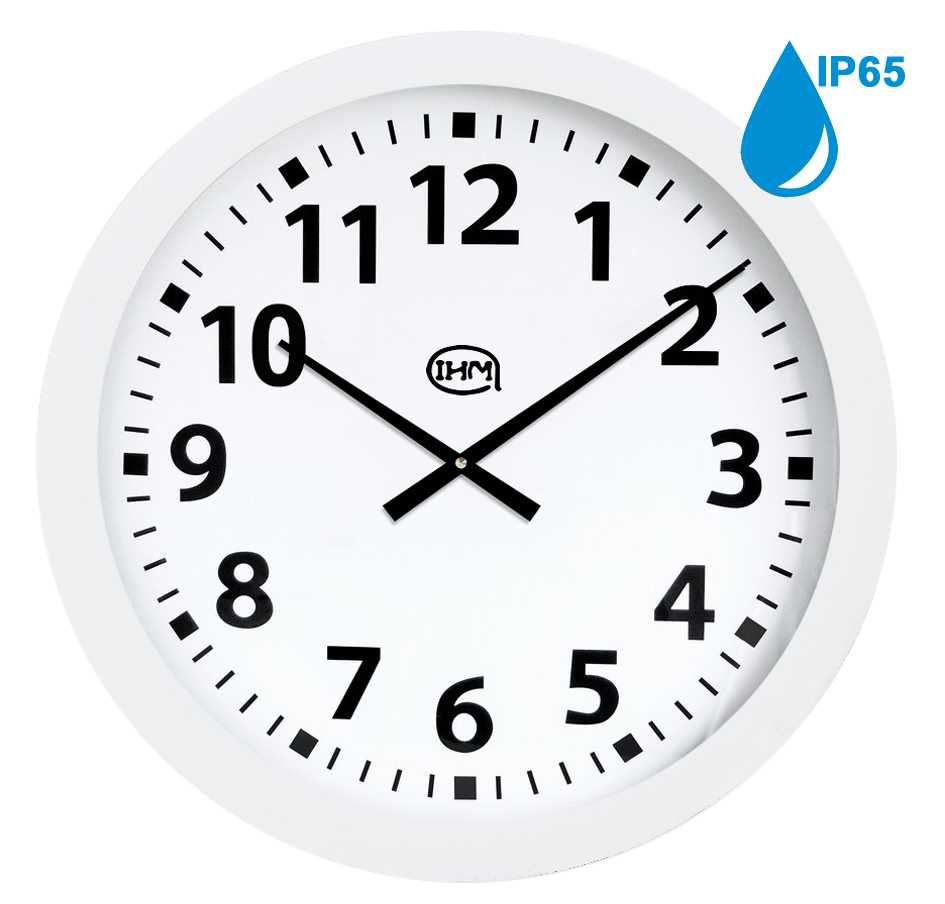 Horloge Ø 600 mm - Etanche IP65 - ABS blanc - Verre minéral - Sur pile