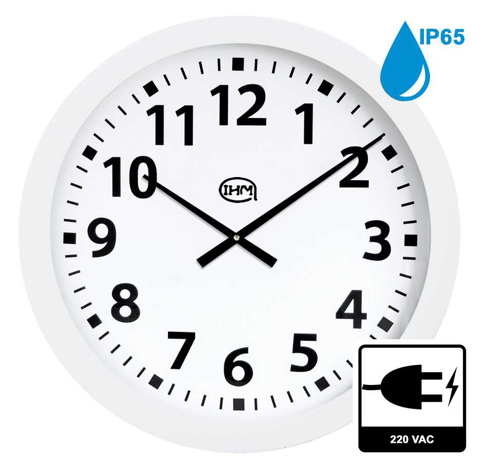 Horloge Ø 600 mm - Etanche IP65 - ABS blanc - Verre minéral - Sur secteur