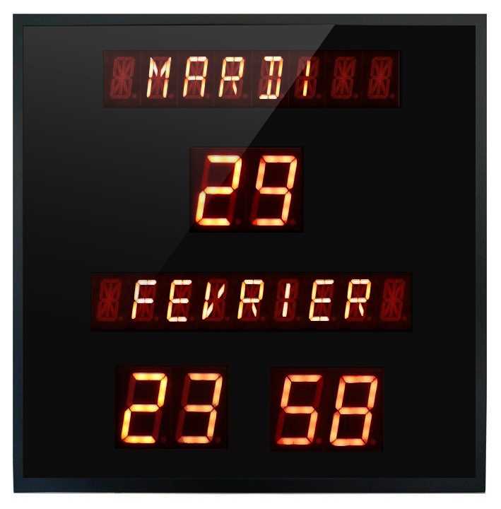 Horloge / Calendrier LED - Jours/mois en toutes lettres - Sur secteur