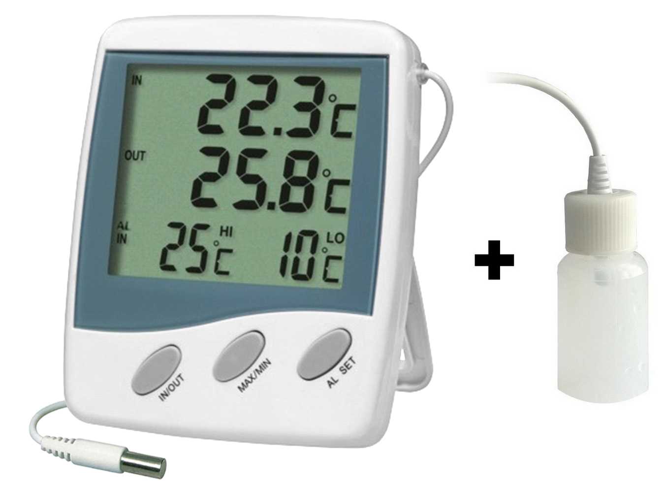 Thermomètre digital int./ext. - Sonde NTC embout inox - Alarme T° - Grand affichage + Ralentisseur thermique