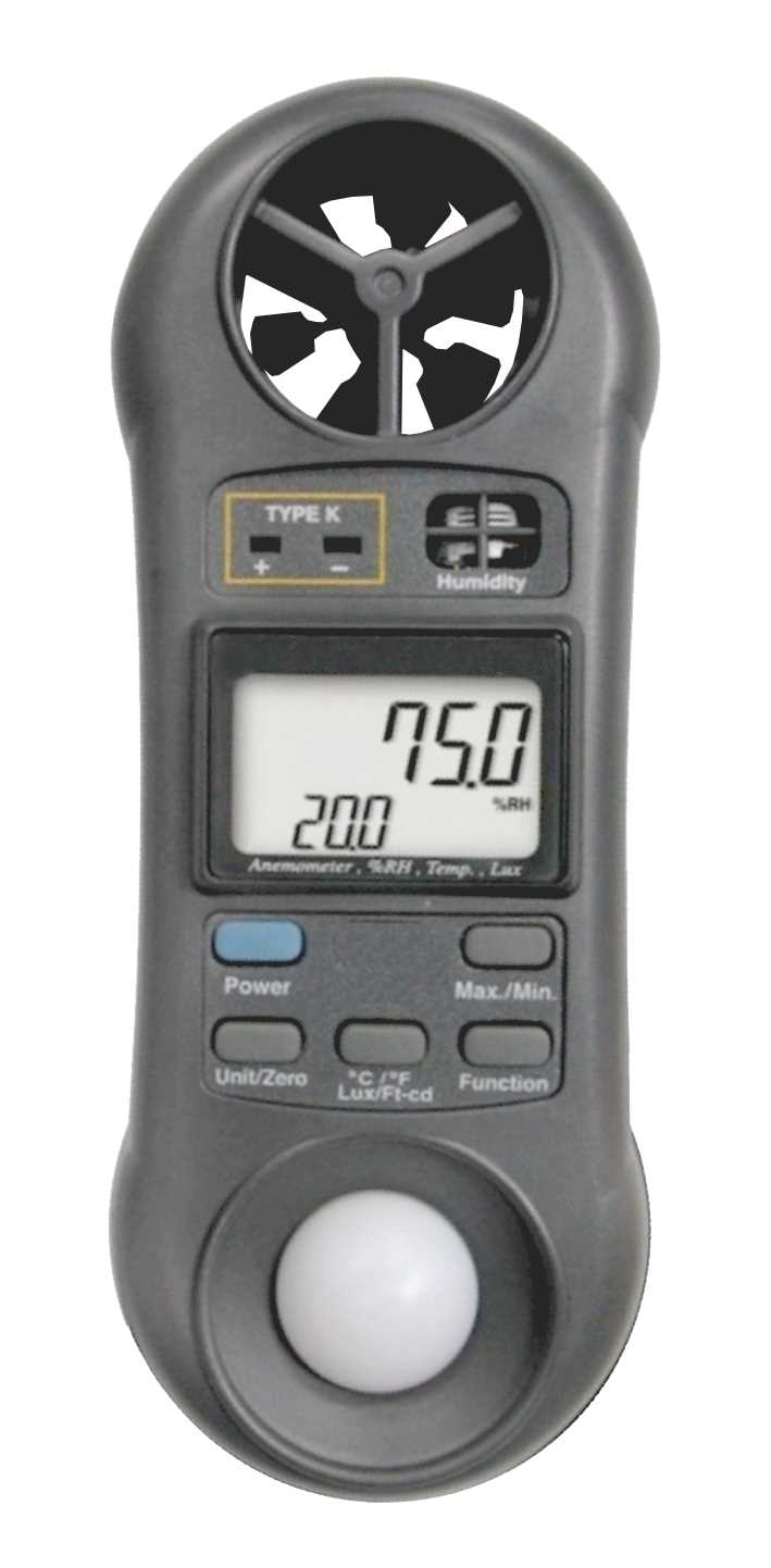 4 en 1 - Thermomètre / Hygromètre ambiant / Thermomètre type K / Anémomètre / Luxmètre