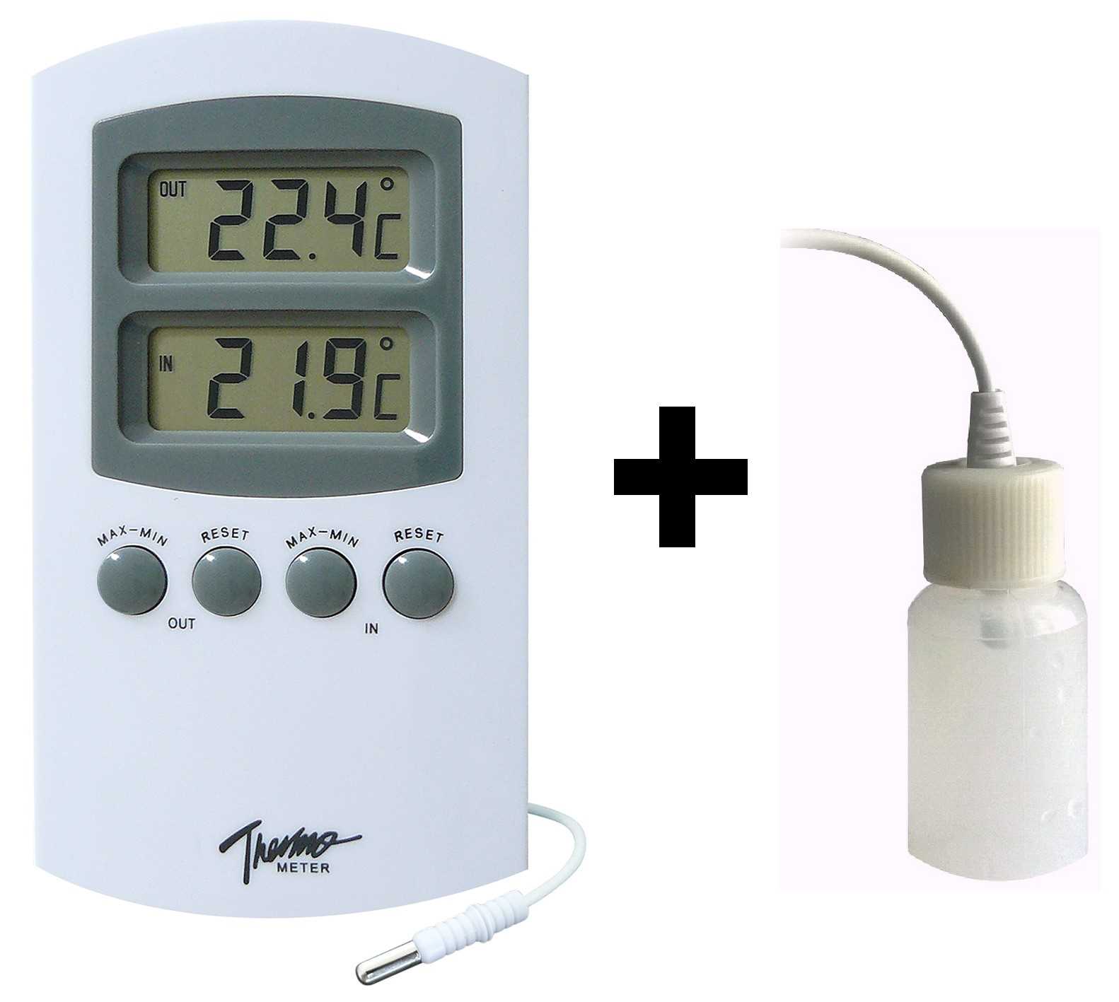Thermomètre digital int./ext. - Sonde NTC embout inox - Maxi/Mini + Ralentisseur thermique