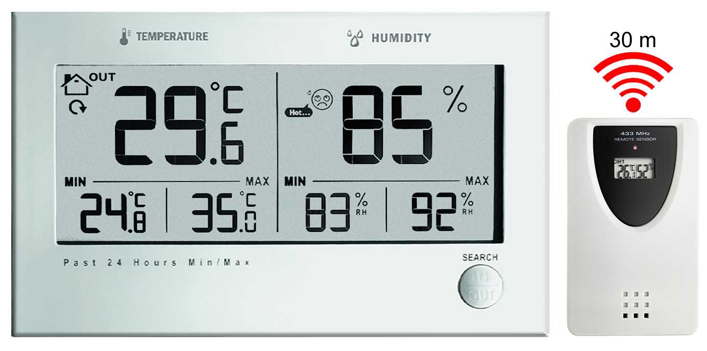 Thermomètre / Hygromètre digital int./ext. - 1 émetteur sans fil - Triple affichage Instant./Maxi/Mini