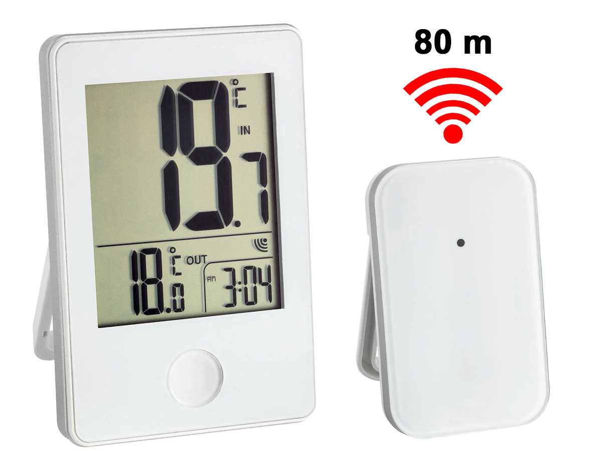 Thermomètre digital int./ext. - 1 émetteur sans fil - Horloge - Coloris blanc