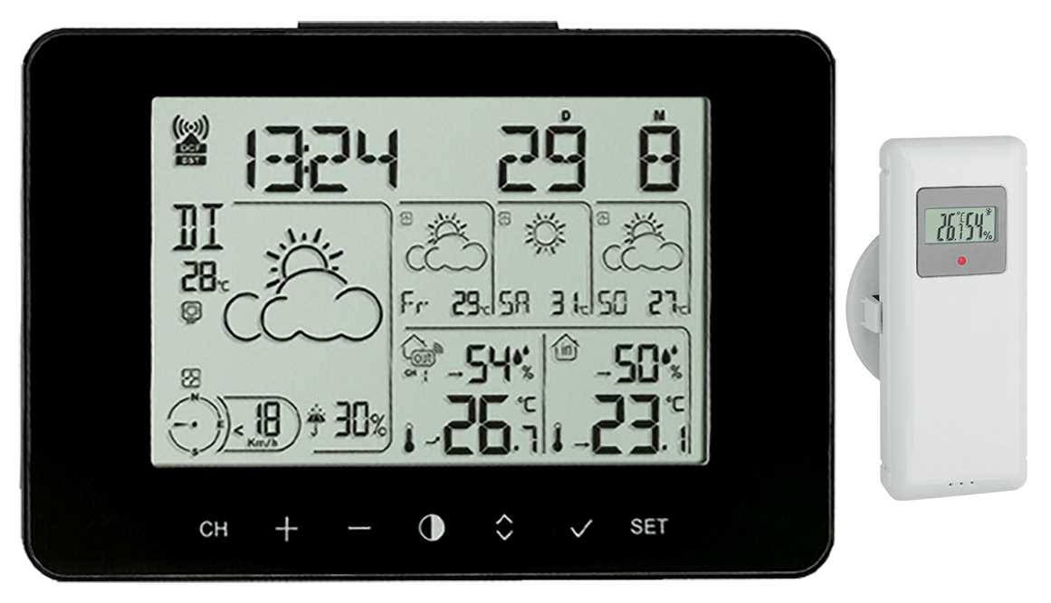 Station météo LCD avec bulletin météo à J+3- Thermomètre int./ext. / Hygromètre int./ext.