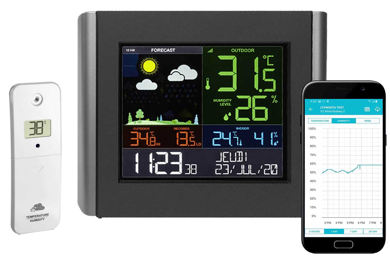 Station météo connectée LCD couleur - Thermomètre int./ext. / Hygromètre int./ext. - Connexion Wifi - App GooglePlay / AppStore