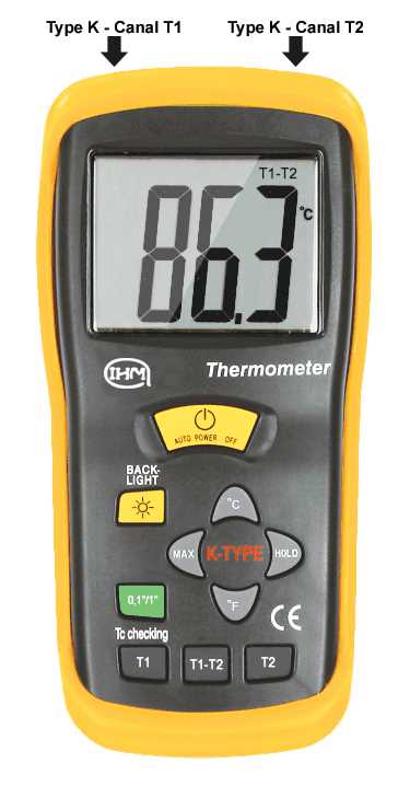 Thermomètre digital - Sonde type K - 2 canaux avec 2 sondes filaires - Grand affichage - Différentiel