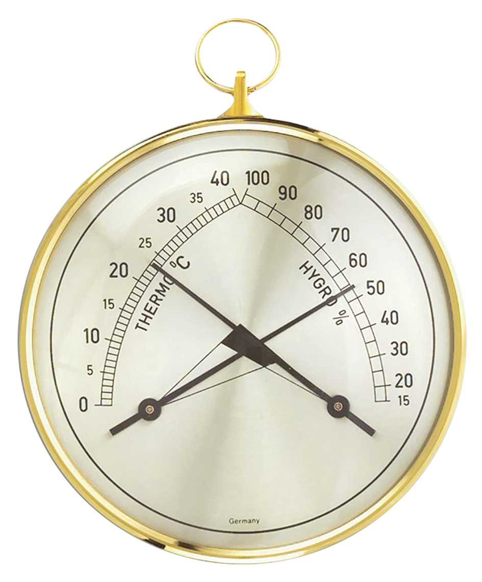 Station météo mécanique boîtier laiton - Thermomètre / Hygromètre (zone de confort)