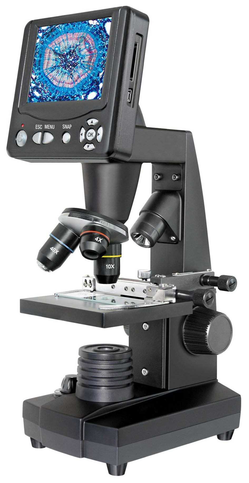 Microscope optique/numérique - Jusqu'à 500X - Ecran LCD couleur - Eclairage inférieur/supérieur