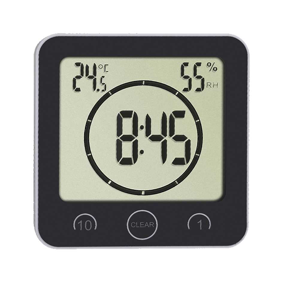 Horloge LCD / Timer / Thermomètre / Hygromètre - Etanche IP54 - Fixation murale / Béquille / Ventouse