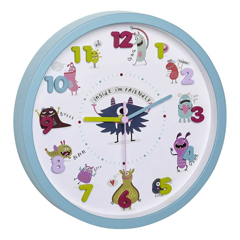 Horloge Ø 300 mm - Décoration enfantine "monstres" - Sur pile