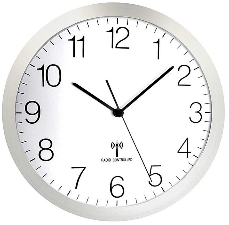 Horloge Ø 300 mm - Radio-pilotée - Silencieuse - ABS alu - Verre minéral - Sur pile